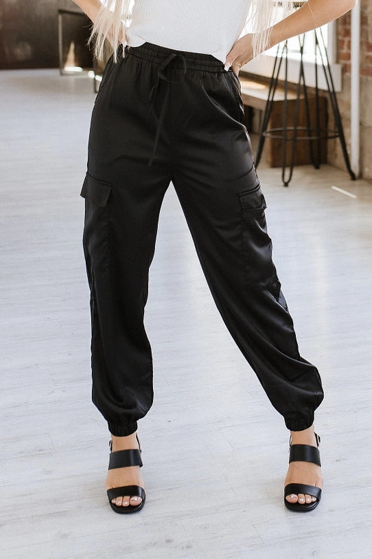 Peace Satin Drawstring Pants