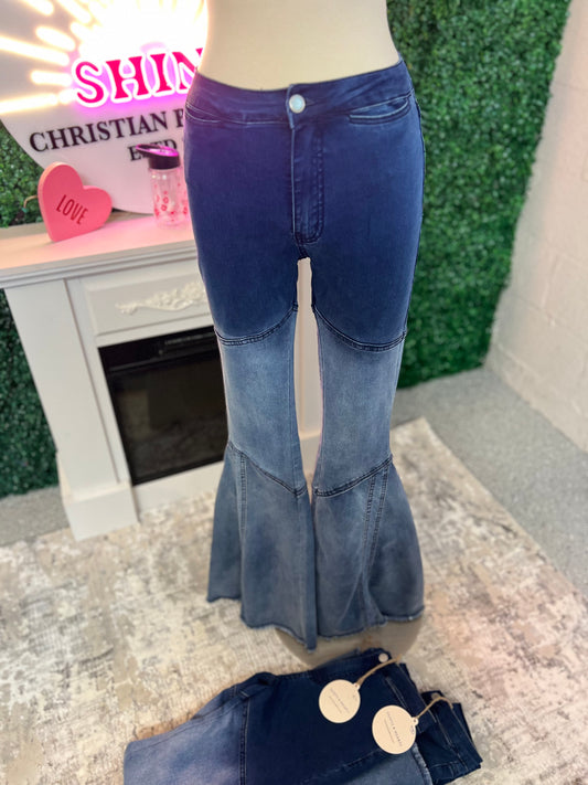 Two toned bell bottom jeans