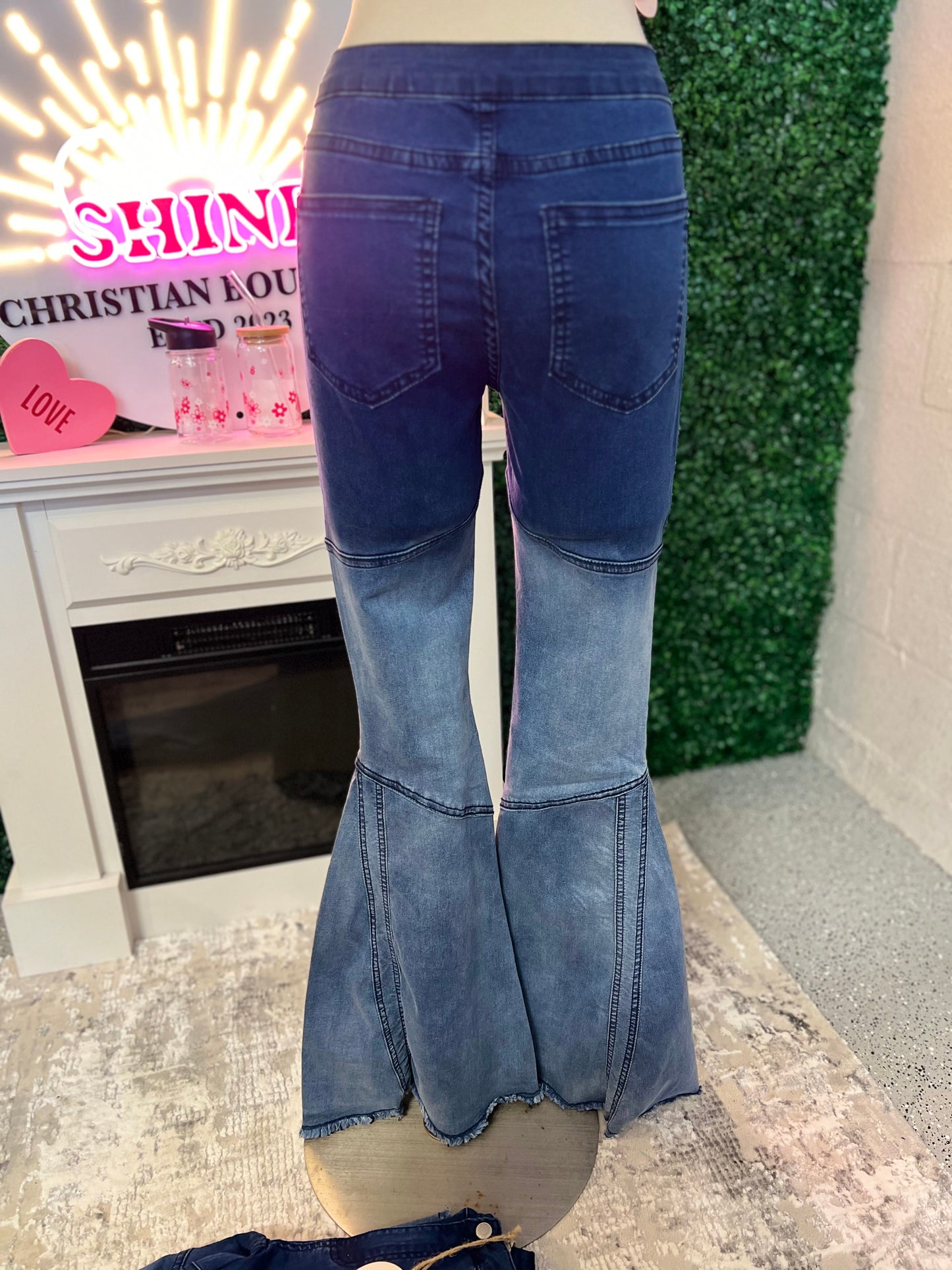 Two toned bell bottom jeans