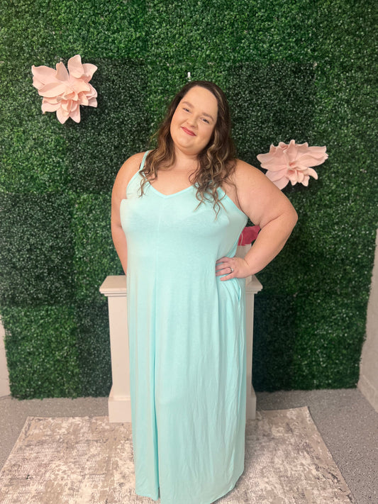 Mint Green Maxi Dress with Pockets - Plus Size