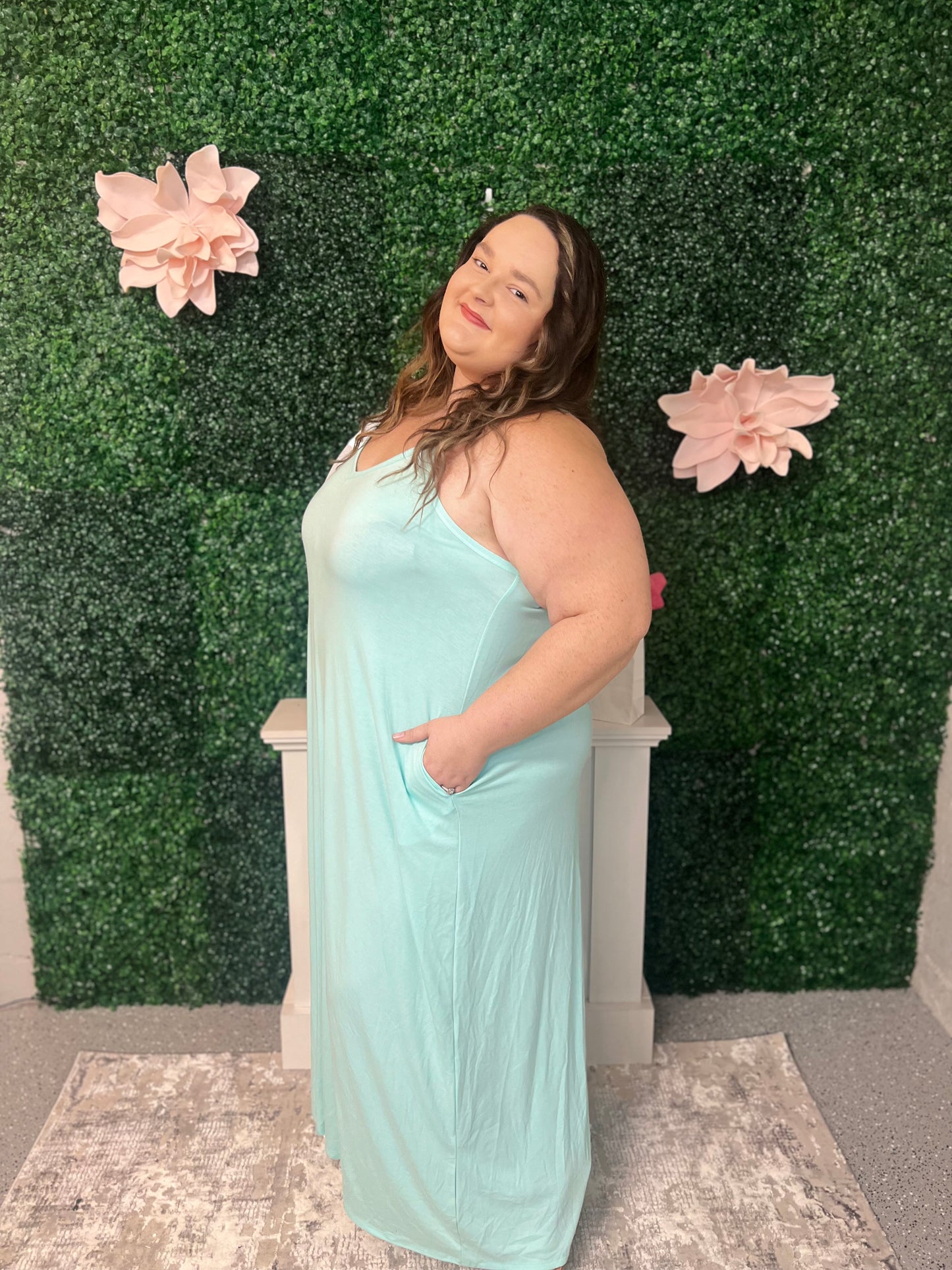 Mint Green Maxi Dress with Pockets - Plus Size