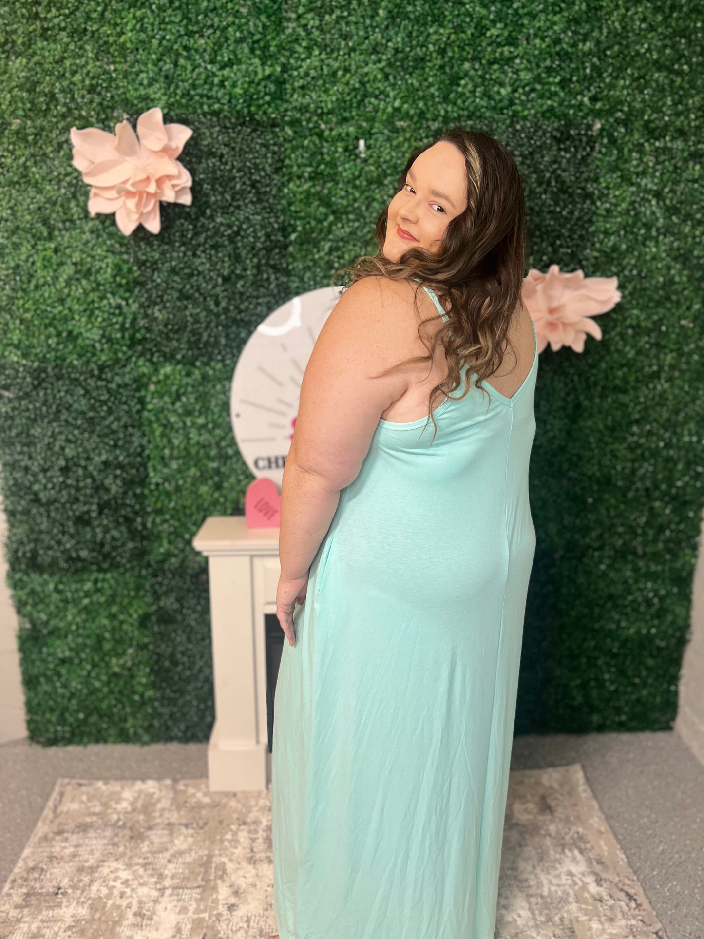 Mint Green Maxi Dress with Pockets - Plus Size