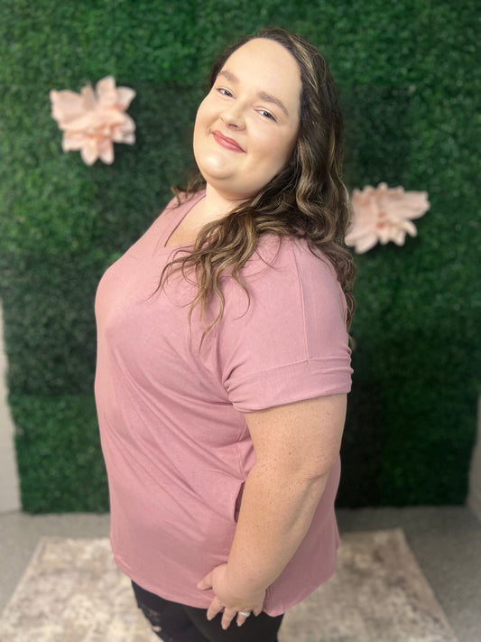 Flourish - Light Mauve V neck top - Plus Size