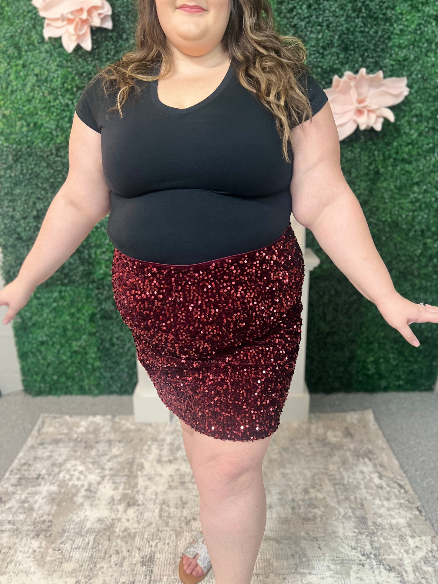 Sequin Skirt - Plus Size (Wine)