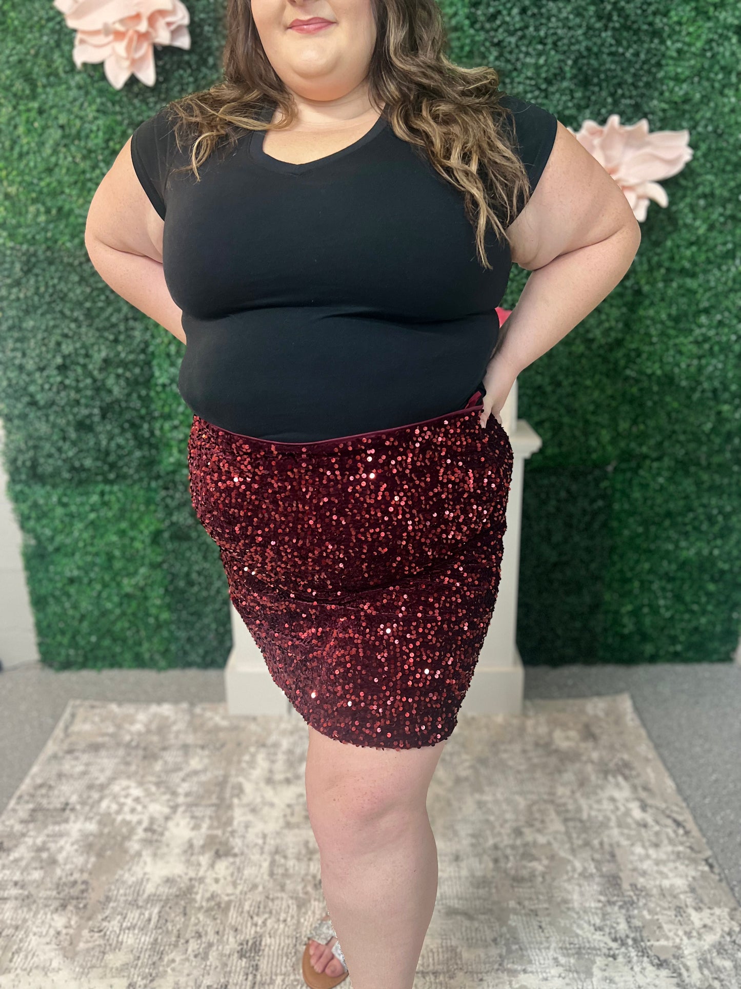 Sequin Skirt - Plus Size (Wine)