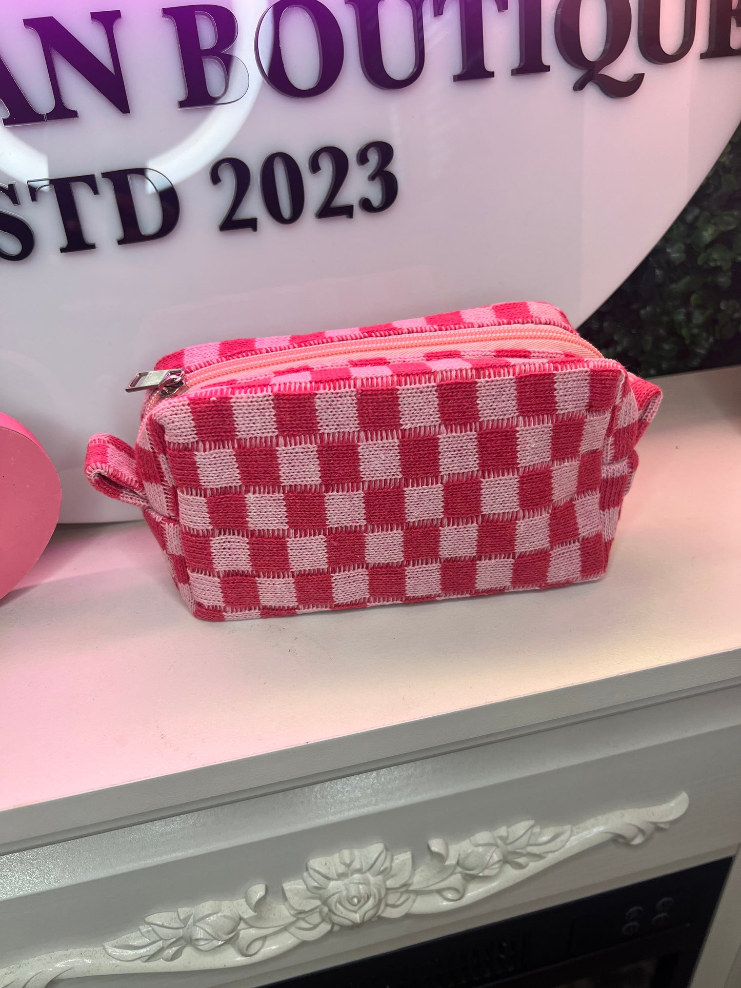 Pink Plaid Knitted Soft Bag