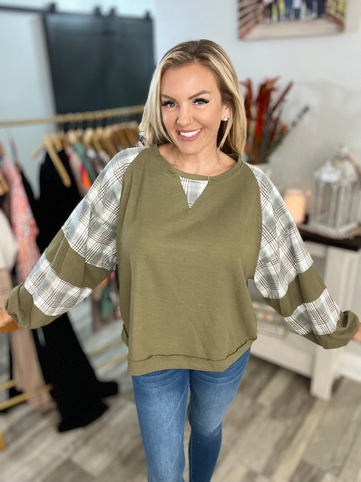 Reign Plaid Waffle Knit Top