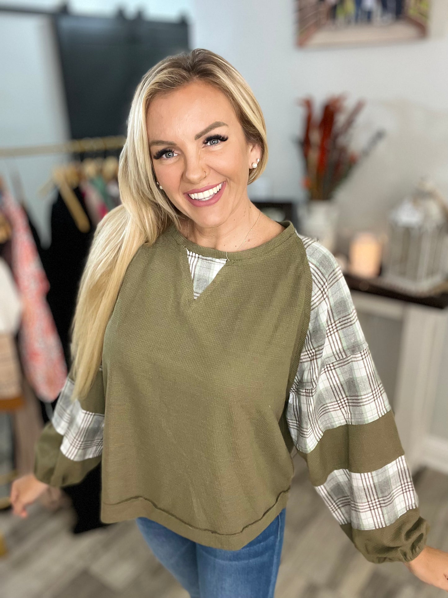 Reign Plaid Waffle Knit Top