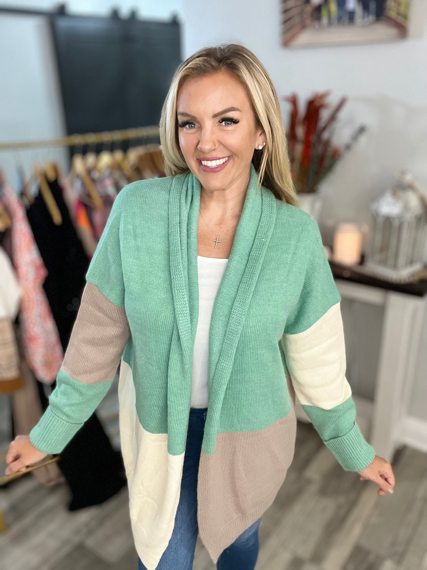 Hadassah Colorblock Draped Cardigan