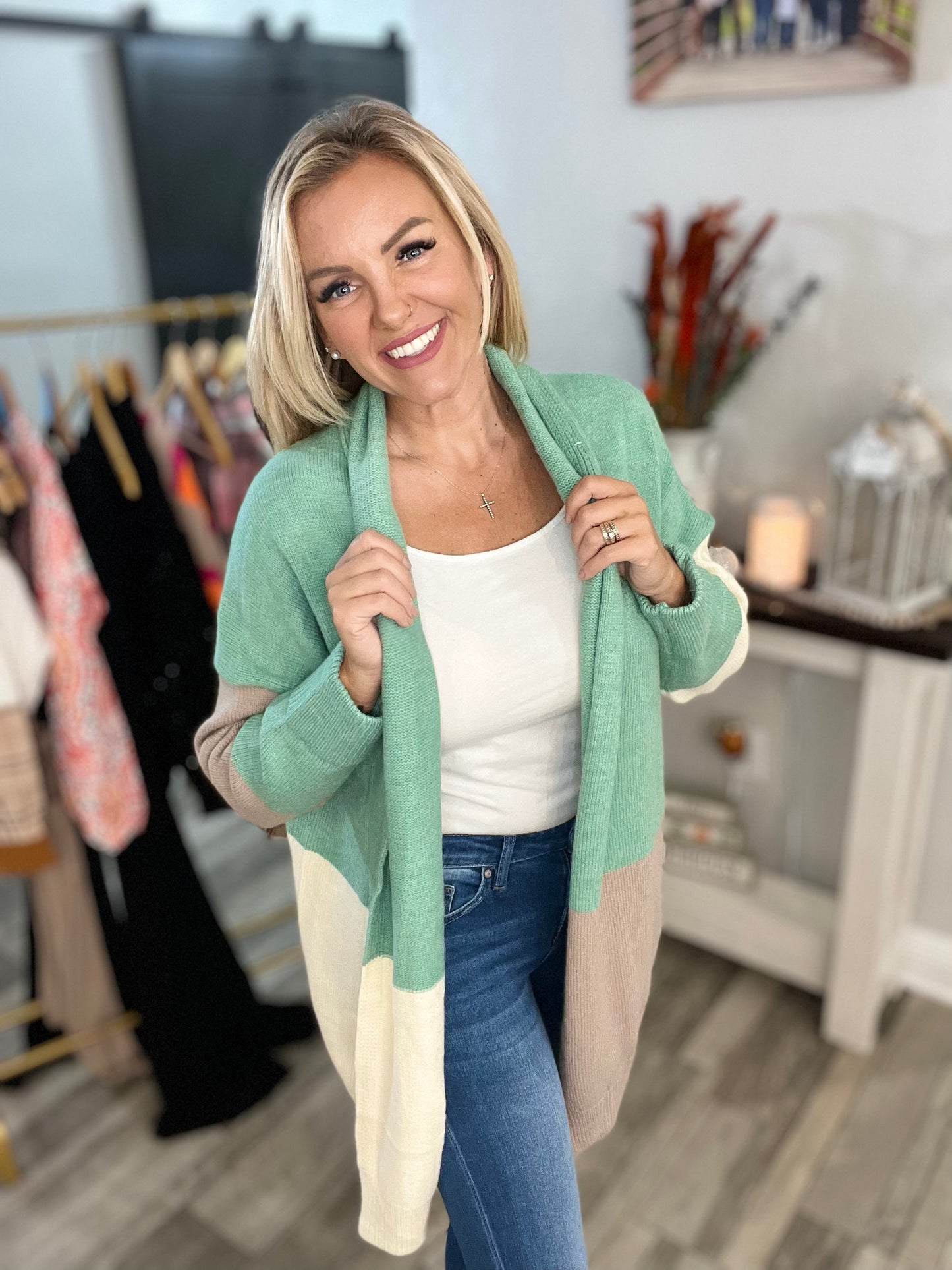 Hadassah Colorblock Draped Cardigan