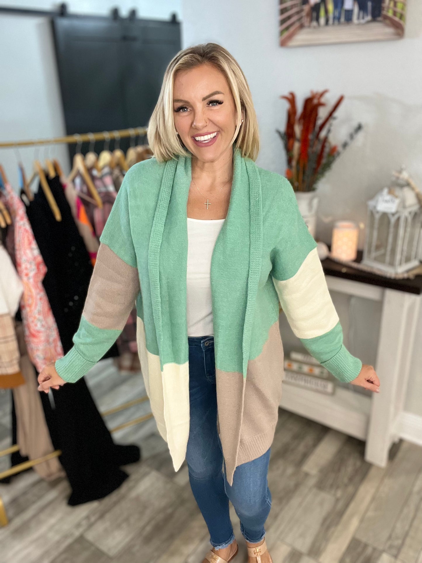 Hadassah Colorblock Draped Cardigan