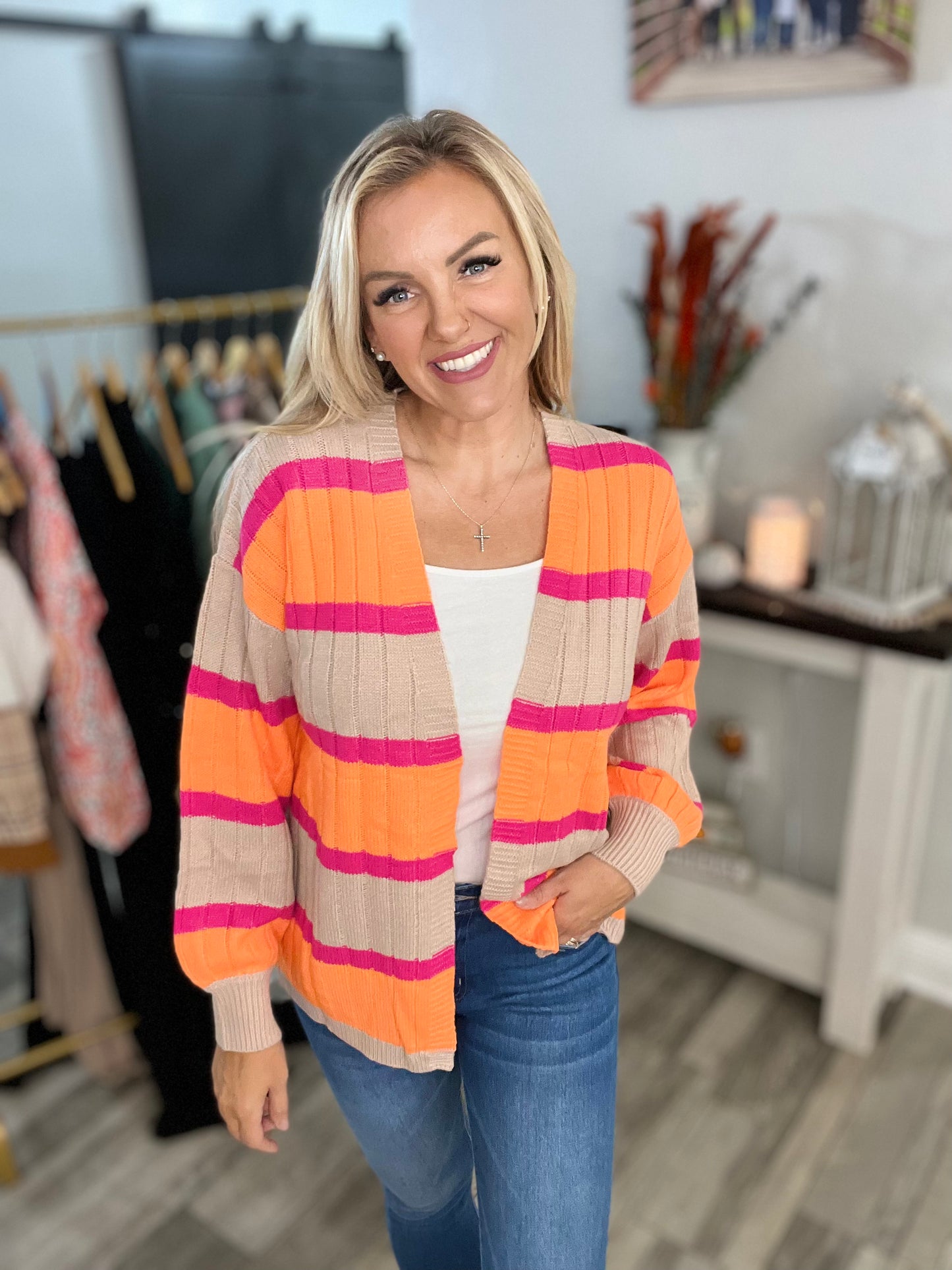 Elizabeth Striped Ribbed Knit Cardigan