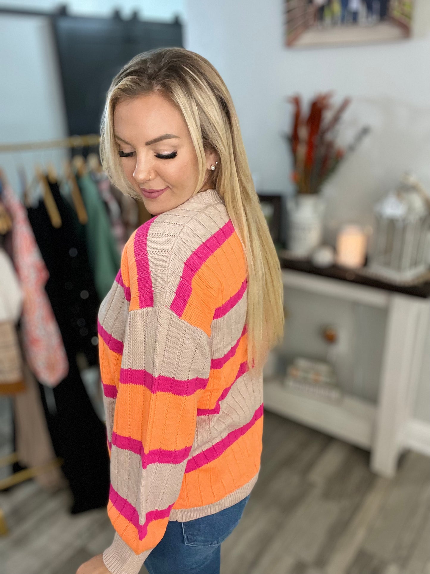 Elizabeth Striped Ribbed Knit Cardigan