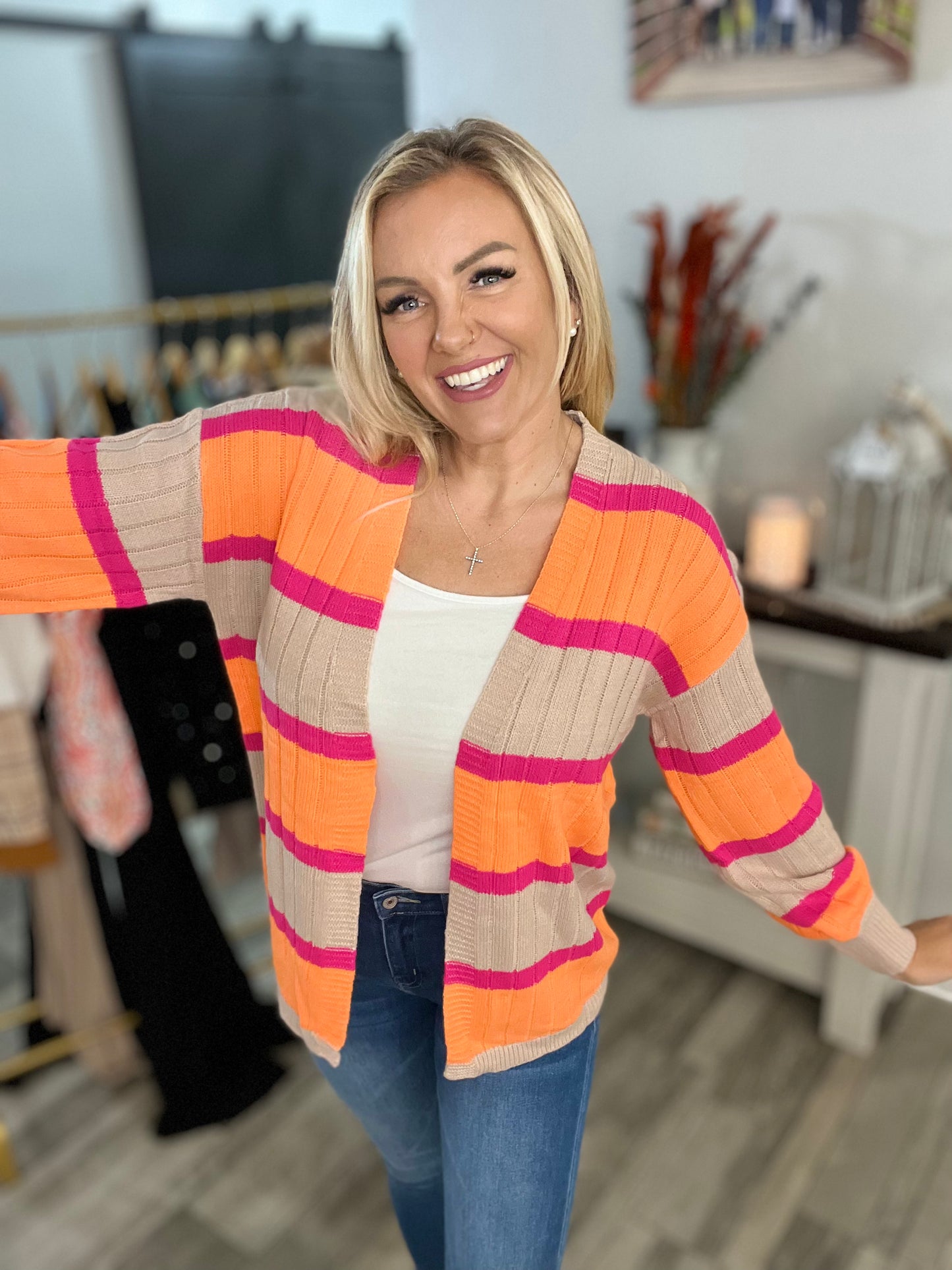 Elizabeth Striped Ribbed Knit Cardigan