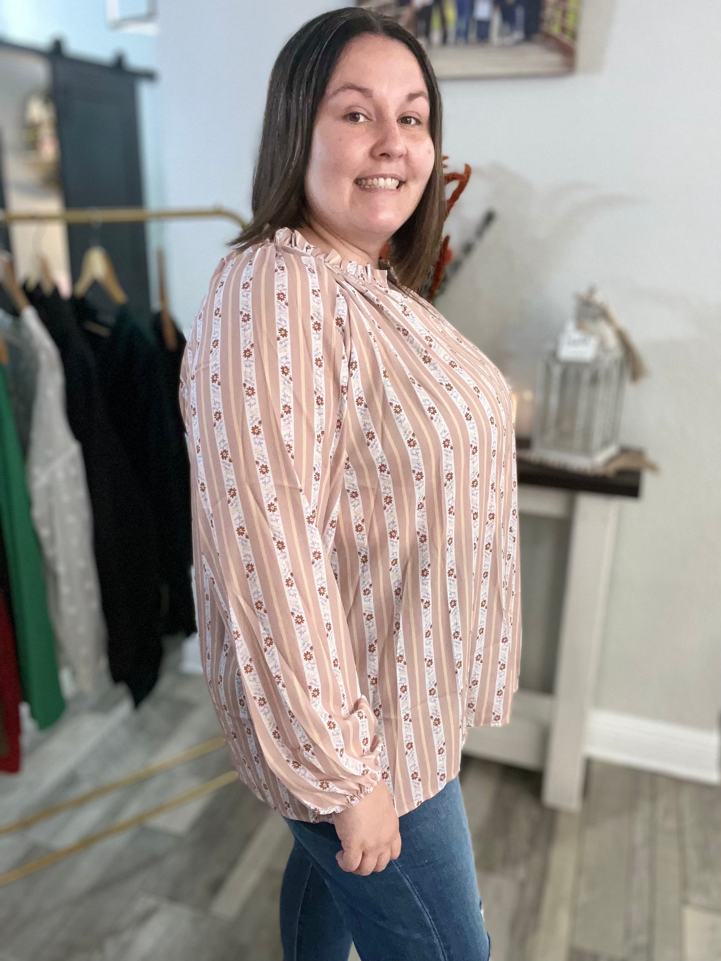 Magdalene Plus Size Printed Split Neck Blouse