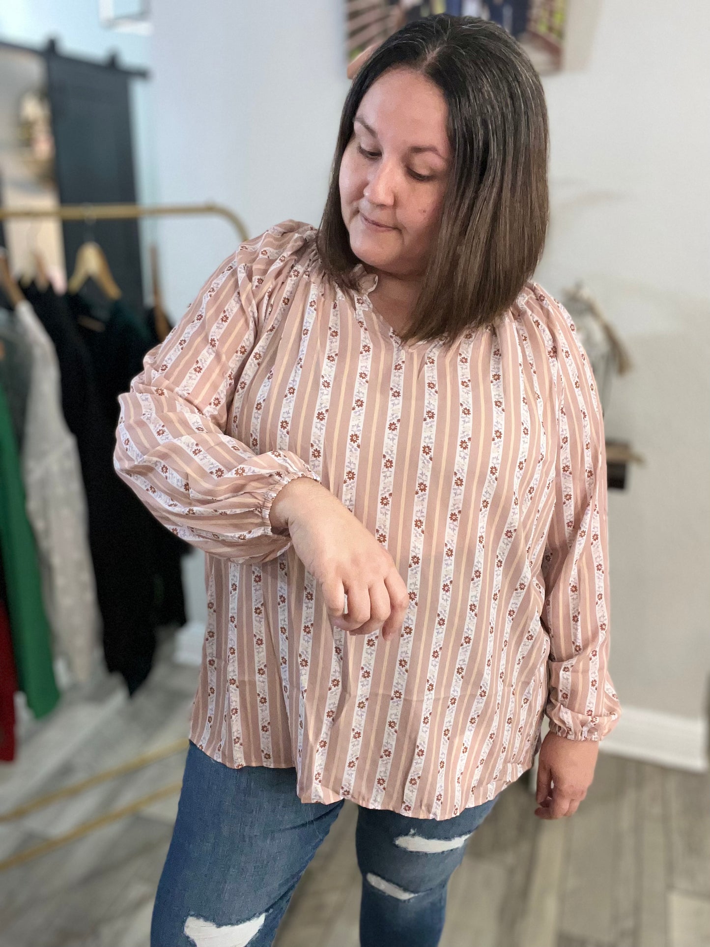 Magdalene Plus Size Printed Split Neck Blouse