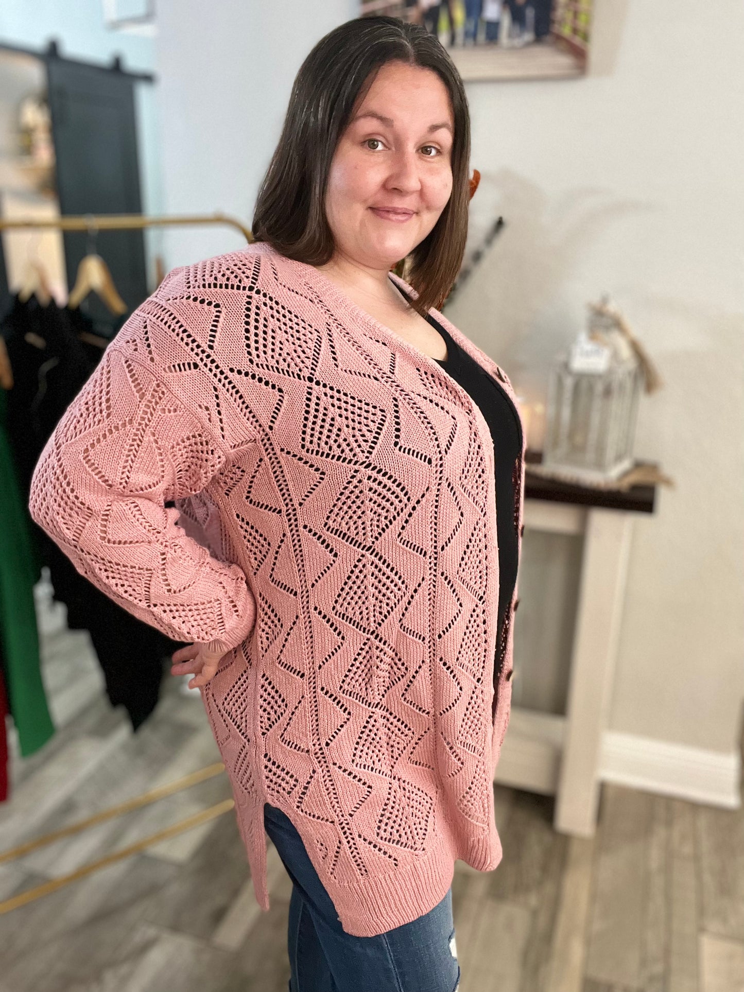 Hillari Open Knit Button-Up Plus Size Cardigan